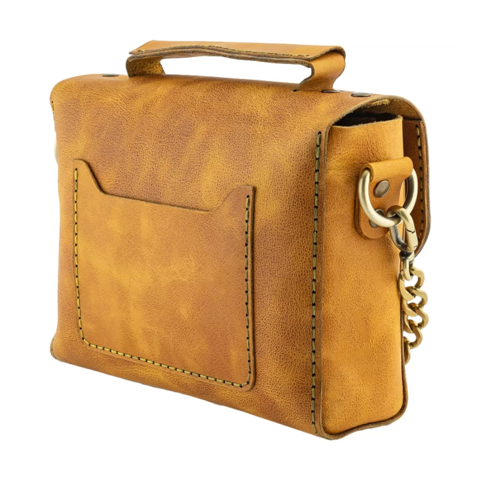 İsme Özel Çıtçıtlı Zincirli Küçük Boy El Omuz Çantası - %100 Deri - AC03001 - Hardal Sarısı