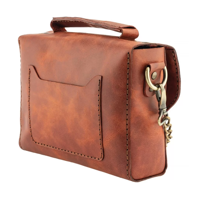 İsme Özel Çıtçıtlı Zincirli Küçük Boy El Omuz Çantası - %100 Deri - AC03001 - Tobacco