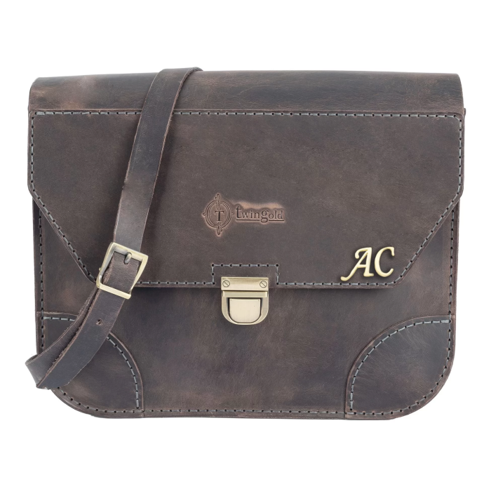 İsme Özel Günlük Orta Boy Omuz Çantası - %100 Crazy Deri - AC03002 - Antrasit