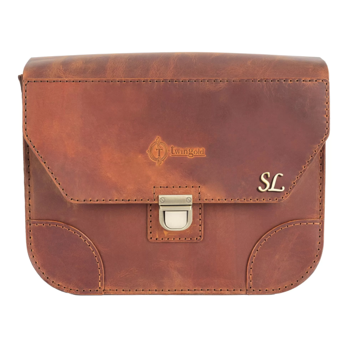 İsme Özel Günlük Orta Boy Omuz Çantası - %100 Crazy Deri - AC03002 - Taba