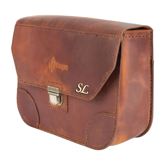 İsme Özel Günlük Orta Boy Omuz Çantası - %100 Crazy Deri - AC03002 - Taba