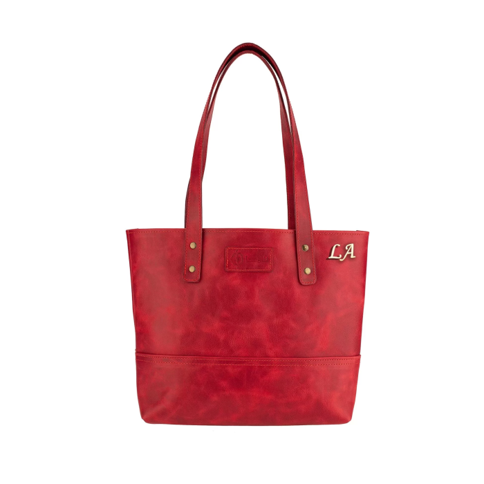 İsme Özel Tote Bag El Omuz Çantası - %100 Rainbow Deri - AC03003 - Kırmızı