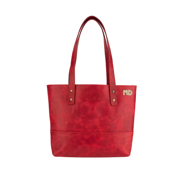 İsme Özel Tote Bag El Omuz Çantası - %100 Rainbow Deri - AC03003 - Kırmızı