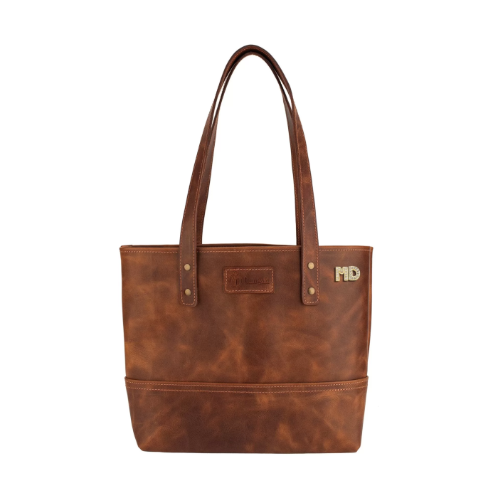 İsme Özel Tote Bag El Omuz Çantası - %100 Rainbow Deri - AC03003 - Kahverengi