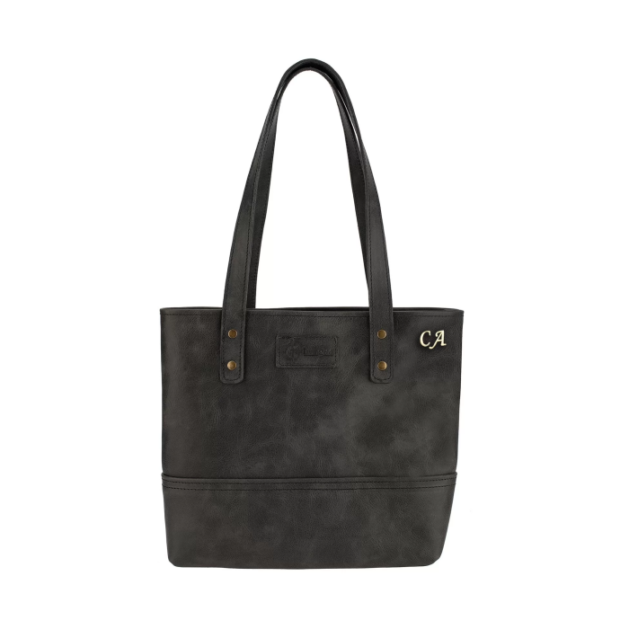 İsme Özel Tote Bag El Omuz Çantası - %100 Rainbow Deri - AC03003 - Antrasit