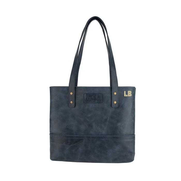 İsme Özel Tote Bag El Omuz Çantası - %100 Rainbow Deri - AC03003 - Lacivert