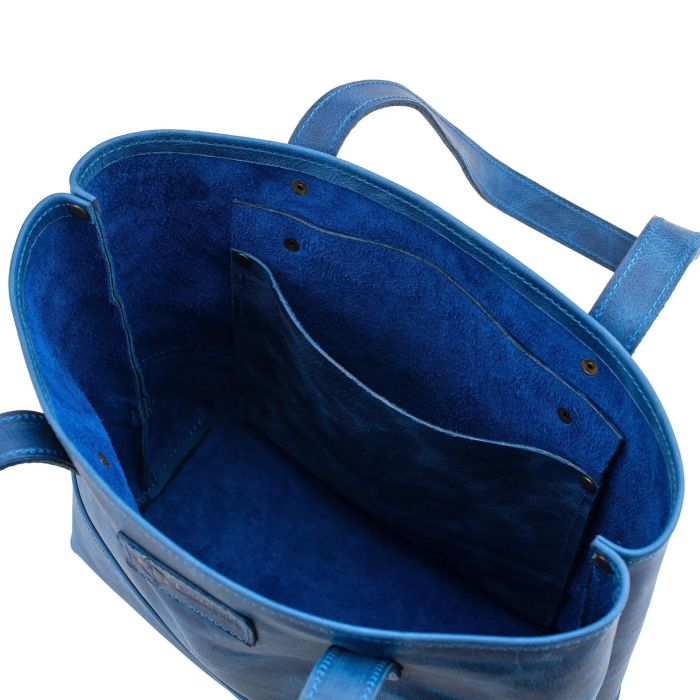 İsme Özel Tote Bag El Omuz Çantası - %100 Rainbow Deri - AC03003 - Saks Mavisi