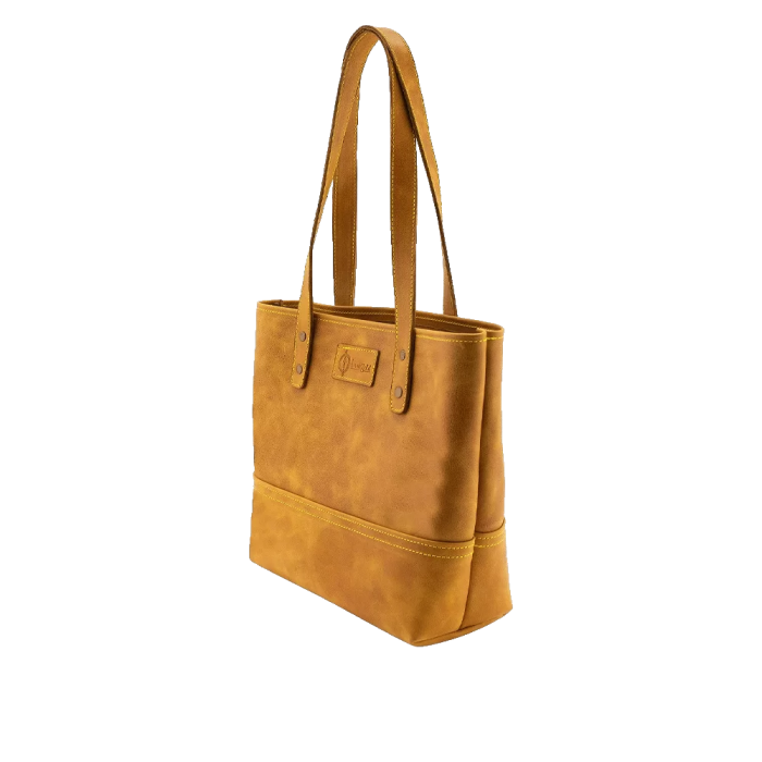 İsme Özel Tote Bag El Omuz Çantası - %100 Rainbow Deri - AC03003 - Hardal Sarısı