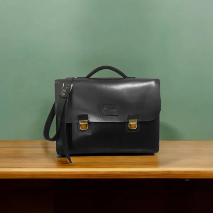 İsme Özel Evrak Çantası - Messenger Bag - %100 Deri - AC09001 - Siyah