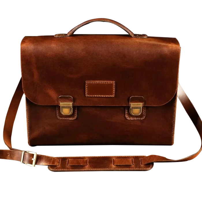 İsme Özel Evrak Çantası - Messenger Bag - %100 Deri - AC09001 - Koyu Kahverengi