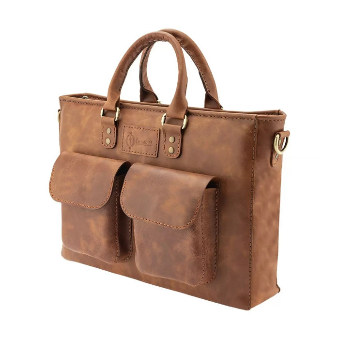 İsme Özel Askılı Cepli Evrak - Laptop Çantası - %100 Rainbow Deri - AC09002 - Kahverengi