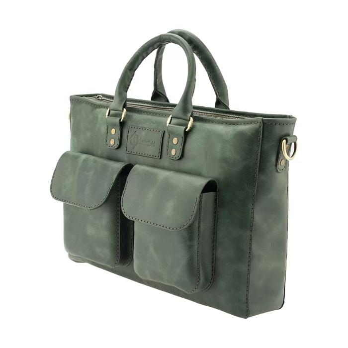 İsme Özel Askılı Cepli Evrak - Laptop Çantası - %100 Rainbow Deri - AC09002 - Haki