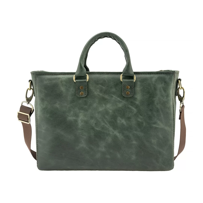 İsme Özel Askılı Cepli Evrak - Laptop Çantası - %100 Rainbow Deri - AC09002 - Haki