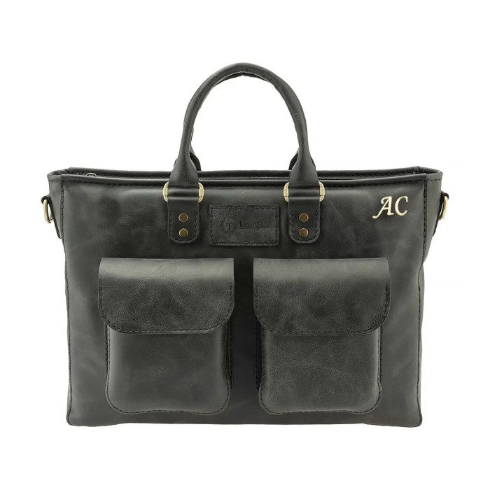 İsme Özel Askılı Cepli Evrak - Laptop Çantası - %100 Rainbow Deri - AC09002 - Antrasit