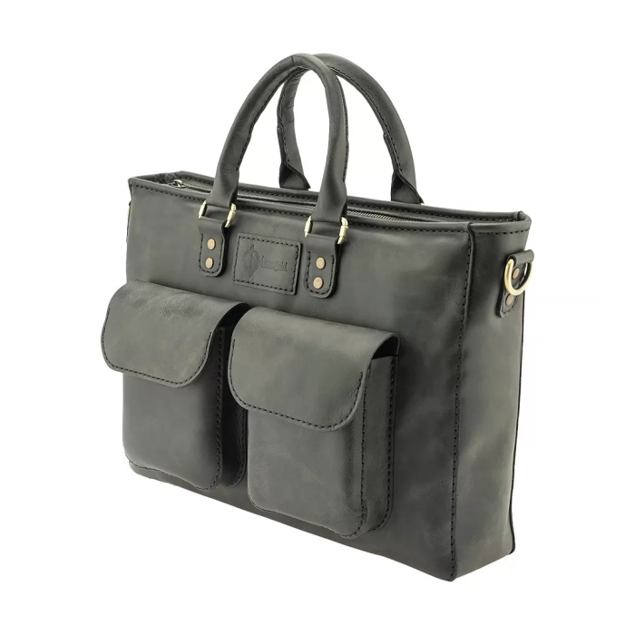 İsme Özel Askılı Cepli Evrak - Laptop Çantası - %100 Rainbow Deri - AC09002 - Antrasit