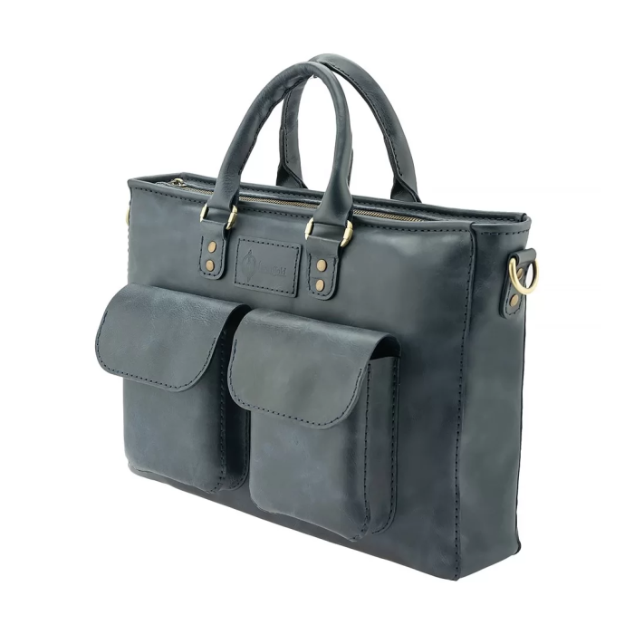 İsme Özel Askılı Cepli Evrak - Laptop Çantası - %100 Rainbow Deri - AC09002 - Lacivert