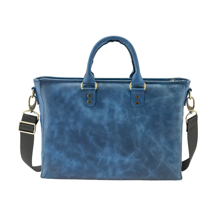 İsme Özel Askılı Cepli Evrak - Laptop Çantası - %100 Rainbow Deri - AC09002 - Saks Mavisi