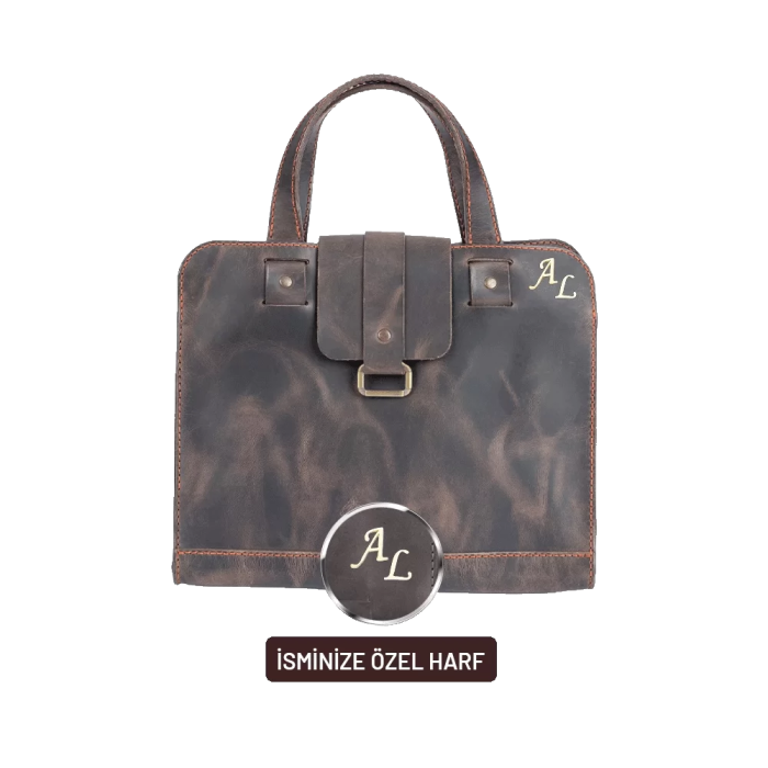 İsme Özel Crazy Büyük Boy Çanta - %100 Crazy Deri - AC09005 - Kahverengi