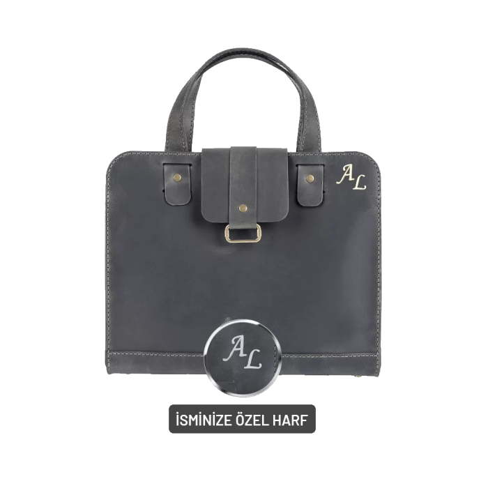 İsme Özel Crazy Büyük Boy Çanta - %100 Crazy Deri - AC09005 - Antrasit