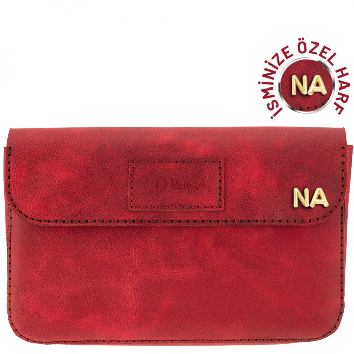İsme Özel Çıtçıtlı Küçük El Çantası - %100 Rainbow Deri - AC14001 - Kırmızı