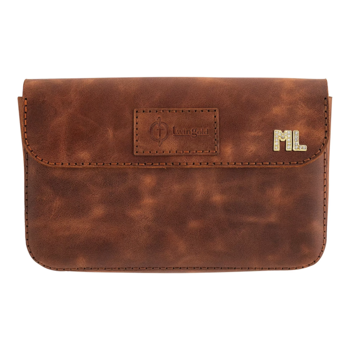 İsme Özel Çıtçıtlı Küçük El Çantası - %100 Rainbow Deri - AC14001 - Kahverengi