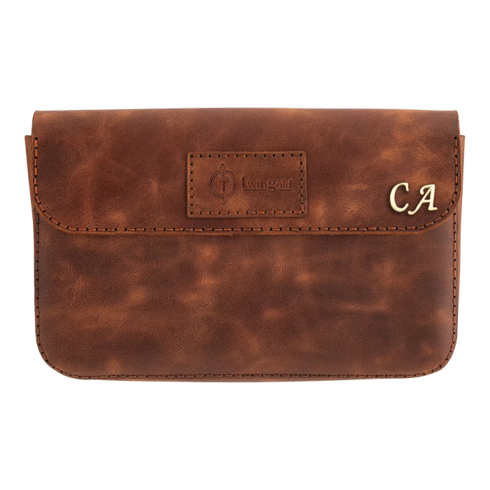 İsme Özel Çıtçıtlı Küçük El Çantası - %100 Rainbow Deri - AC14001 - Kahverengi