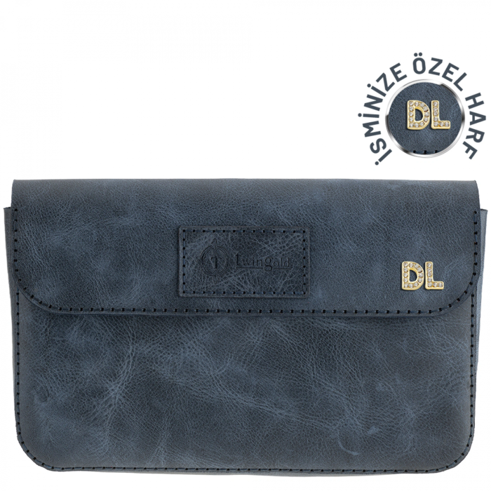 İsme Özel Çıtçıtlı Küçük El Çantası - %100 Rainbow Deri - AC14001 - Lacivert