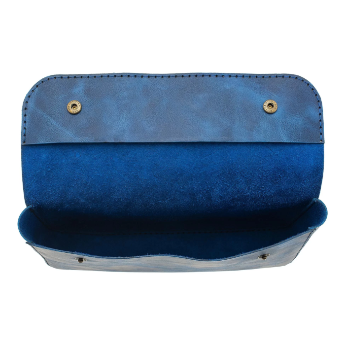 İsme Özel Çıtçıtlı Küçük El Çantası - %100 Rainbow Deri - AC14001 - Saks Mavisi