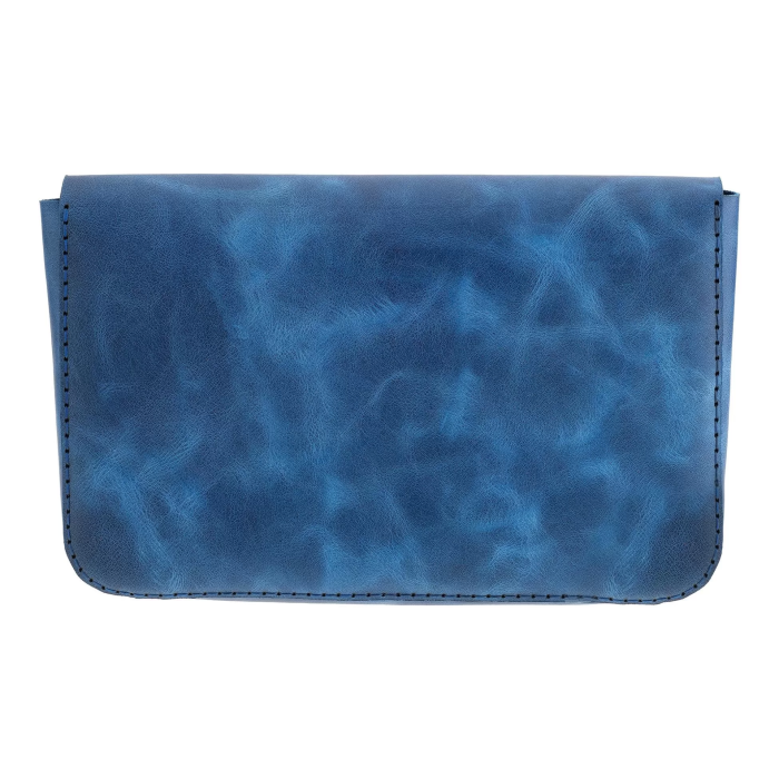 İsme Özel Çıtçıtlı Küçük El Çantası - %100 Rainbow Deri - AC14001 - Saks Mavisi