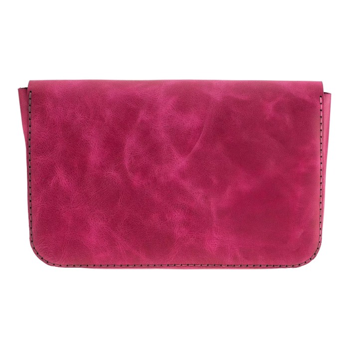 İsme Özel Çıtçıtlı Küçük El Çantası - %100 Rainbow Deri - AC14001 - Fuşya