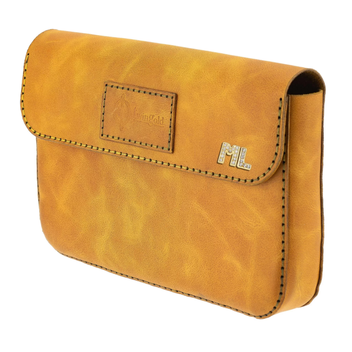 İsme Özel Çıtçıtlı Küçük El Çantası - %100 Rainbow Deri - AC14001 - Hardal Sarısı