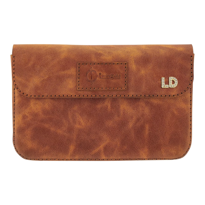 İsme Özel Çıtçıtlı Küçük El Çantası - %100 Rainbow Deri - AC14001 - Camel