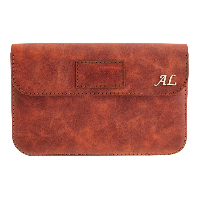 İsme Özel Çıtçıtlı Küçük El Çantası - %100 Rainbow Deri - AC14001 - Tobacco