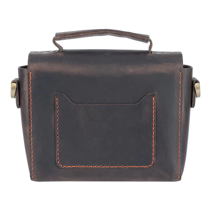 İsme Özel Çıtçıtlı Küçük Boy Zincirli El Omuz Çantası - %100 Crazy Deri - AC14003 - Kahverengi