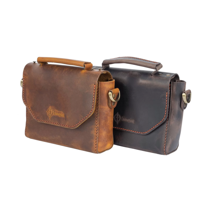 İsme Özel Çıtçıtlı Küçük Boy Zincirli El Omuz Çantası - %100 Crazy Deri - AC14003 - Taba