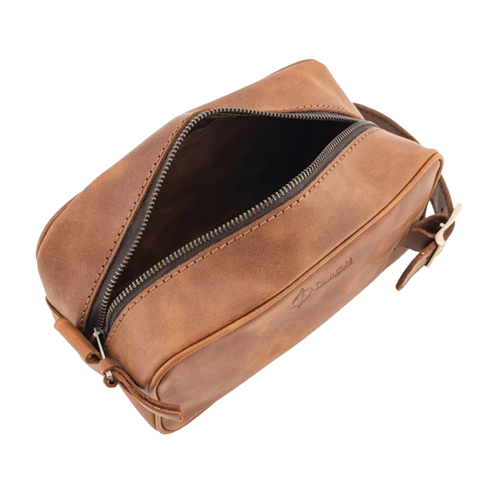 İsme Özel Dopp Kit Kişisel Bakım ve Seyahat Çantası - %100 Rainbow Deri - AC14004 - Kahverengi