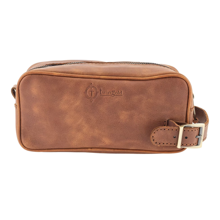 İsme Özel Dopp Kit Kişisel Bakım ve Seyahat Çantası - %100 Rainbow Deri - AC14004 - Kahverengi