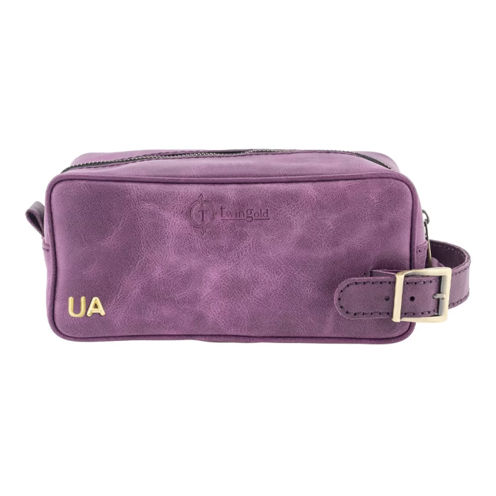 İsme Özel Dopp Kit Kişisel Bakım ve Seyahat Çantası - %100 Rainbow Deri - AC14004 - Mor