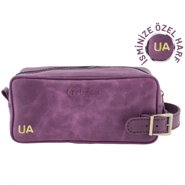 İsme Özel Dopp Kit Kişisel Bakım ve Seyahat Çantası - %100 Rainbow Deri - AC14004 - Mor