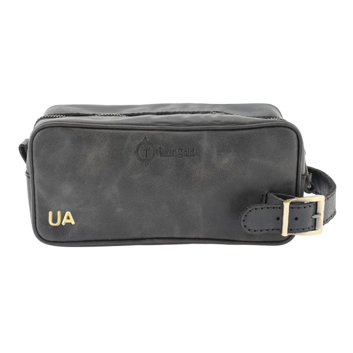 İsme Özel Dopp Kit Kişisel Bakım ve Seyahat Çantası - %100 Rainbow Deri - AC14004 - Antrasit