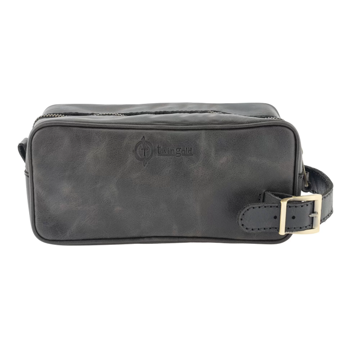 İsme Özel Dopp Kit Kişisel Bakım ve Seyahat Çantası - %100 Rainbow Deri - AC14004 - Antrasit