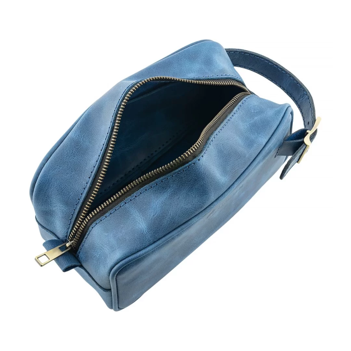 İsme Özel Dopp Kit Kişisel Bakım ve Seyahat Çantası - %100 Rainbow Deri - AC14004 - Saks Mavisi