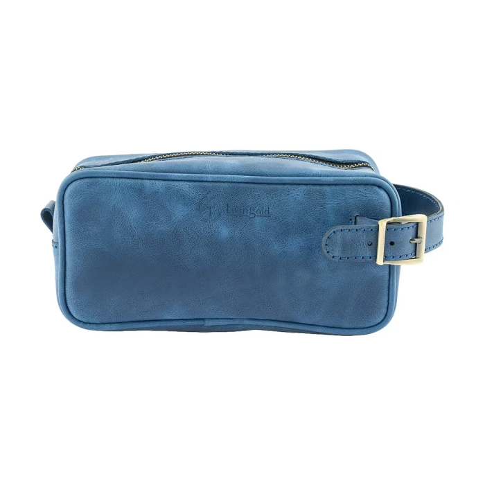 İsme Özel Dopp Kit Kişisel Bakım ve Seyahat Çantası - %100 Rainbow Deri - AC14004 - Saks Mavisi