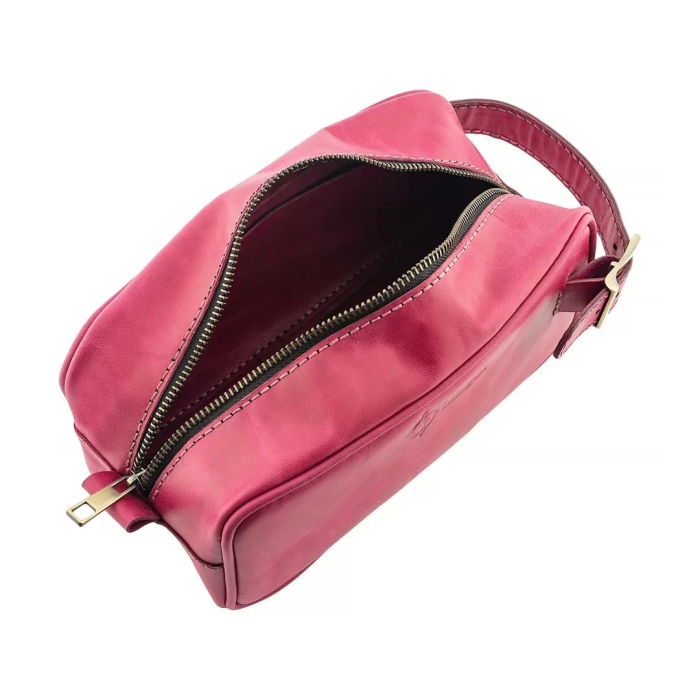 İsme Özel Dopp Kit Kişisel Bakım ve Seyahat Çantası - %100 Rainbow Deri - AC14004 - Fuşya