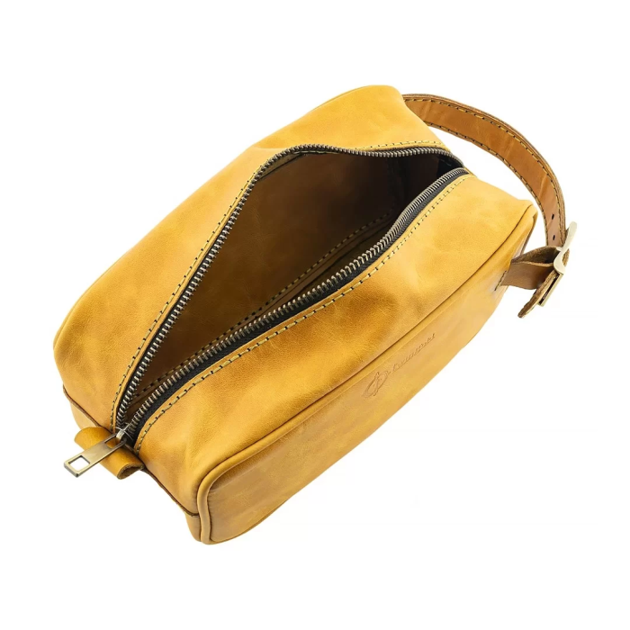 İsme Özel Dopp Kit Kişisel Bakım ve Seyahat Çantası - %100 Rainbow Deri - AC14004 - Hardal Sarısı