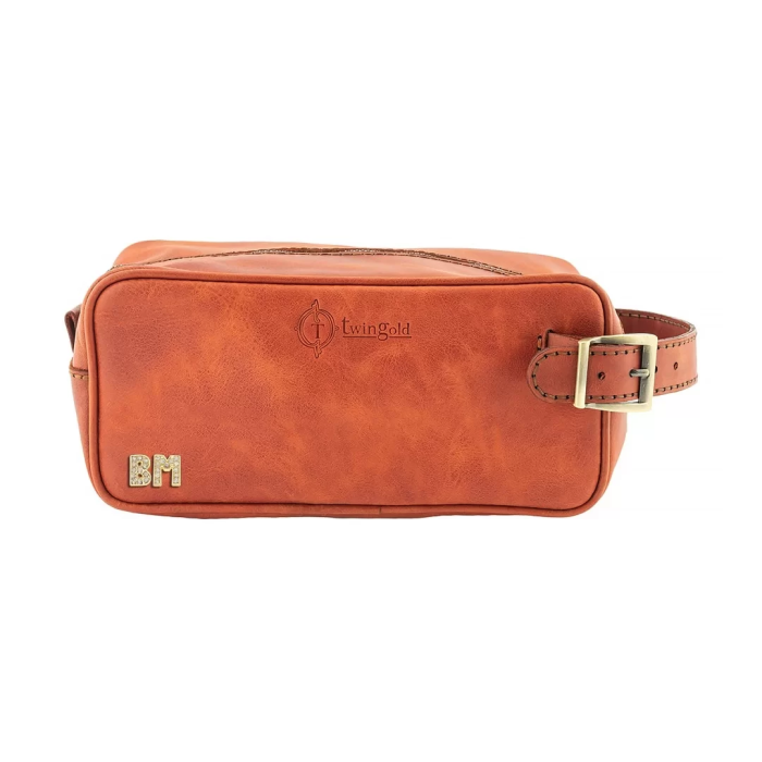 İsme Özel Dopp Kit Kişisel Bakım ve Seyahat Çantası - %100 Rainbow Deri - AC14004 - Tobacco
