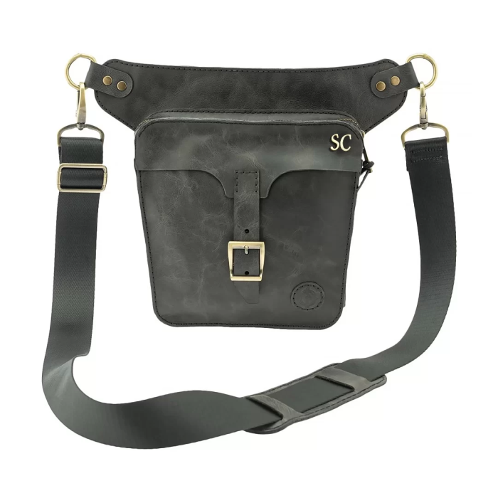 İsme Özel All in One Bel ve Bacak Çantası - %100 Deri - AC15001 - Antrasit