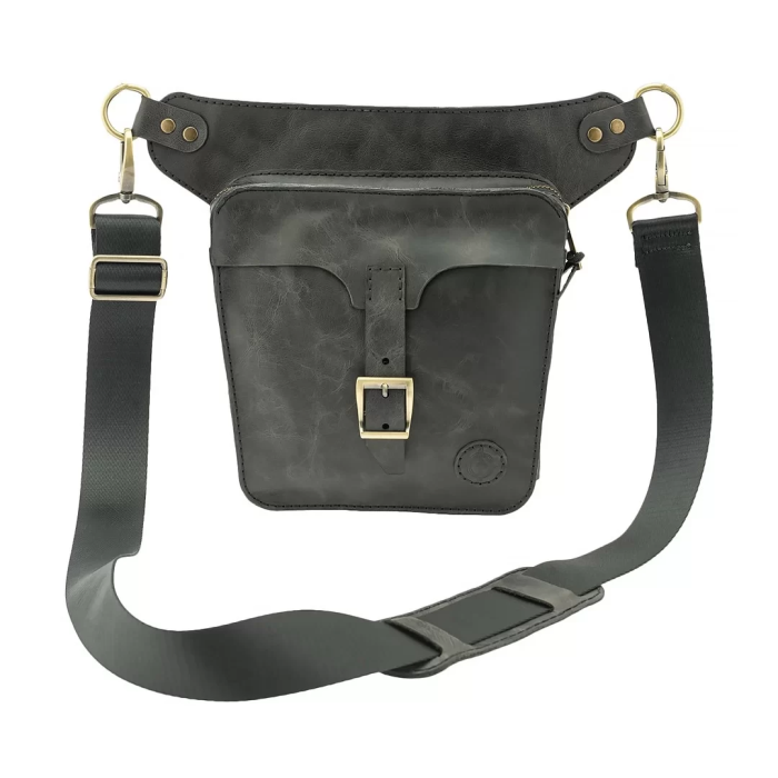 İsme Özel All in One Bel ve Bacak Çantası - %100 Deri - AC15001 - Antrasit