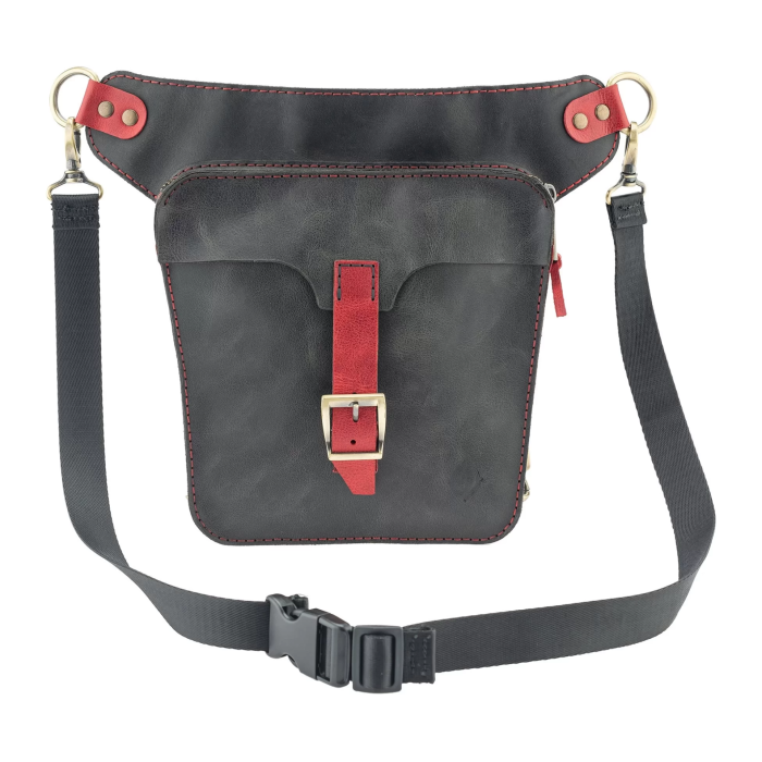 İsme Özel All in One Bel ve Bacak Çantası - %100 Deri - AC15001 - Kırmızı/Antrasit