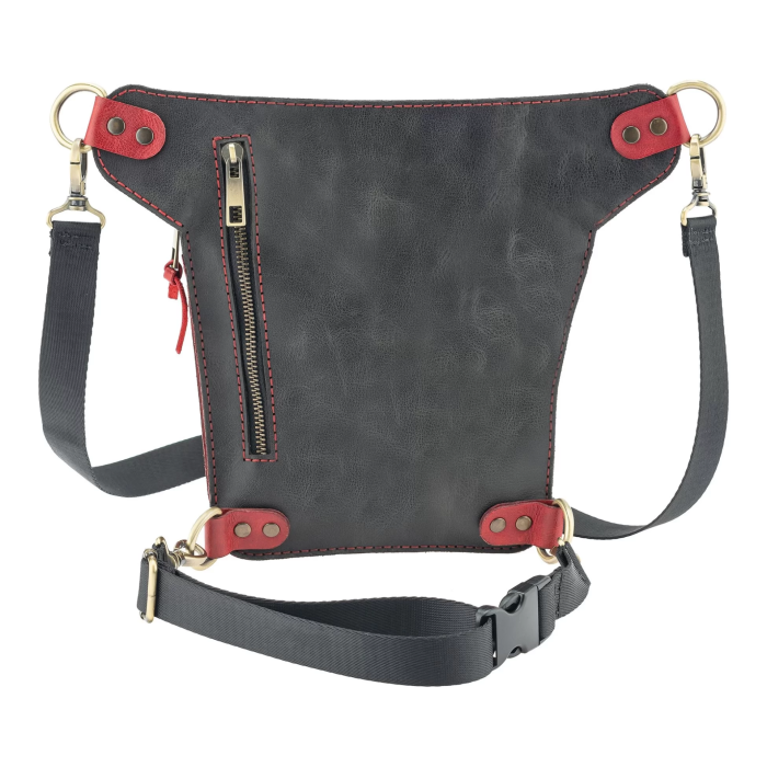 İsme Özel All in One Bel ve Bacak Çantası - %100 Deri - AC15001 - Kırmızı/Antrasit